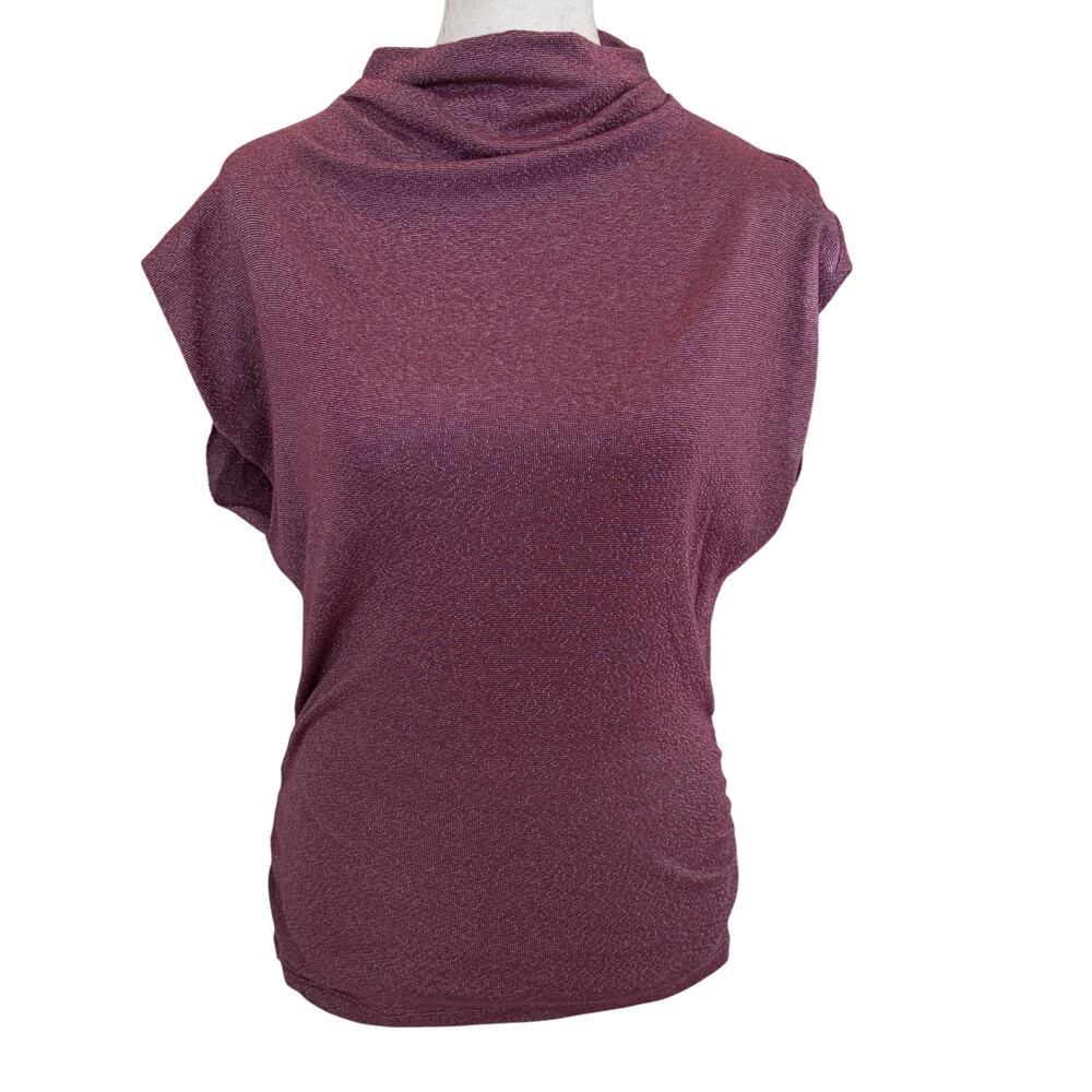 Michael Stars Burgundy Purple Sleeveless Tee Ruched Womens Size Small